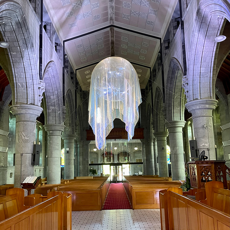  An exhibition in Nelson Cathedral as part of the Nelson Arts Festival. Photo by Jo Percival.