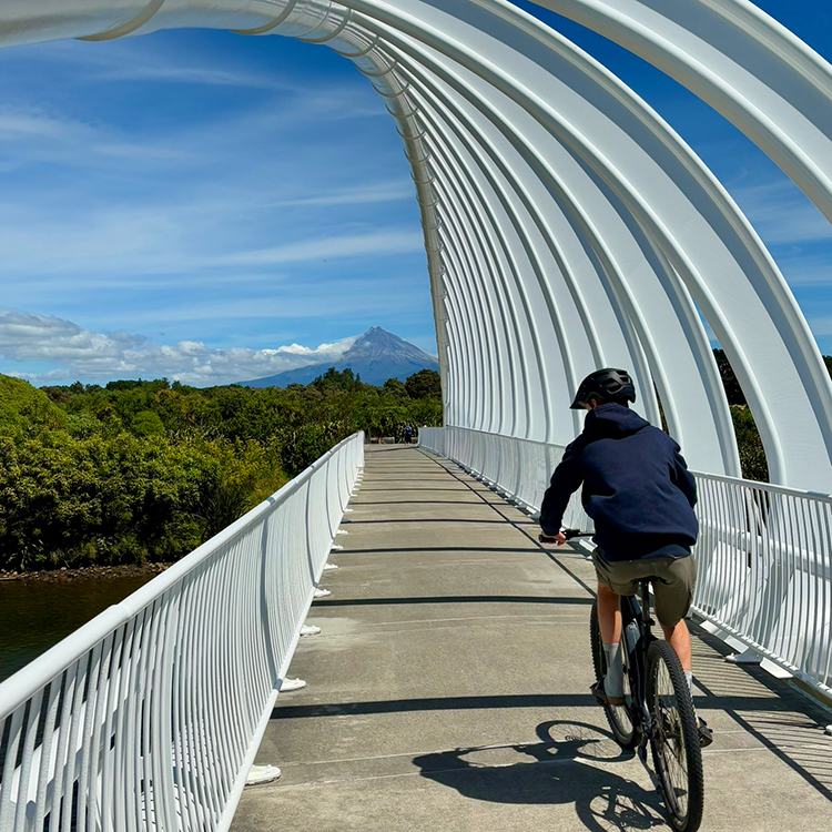 Cycling the New Plymouth Coastal Walkway.