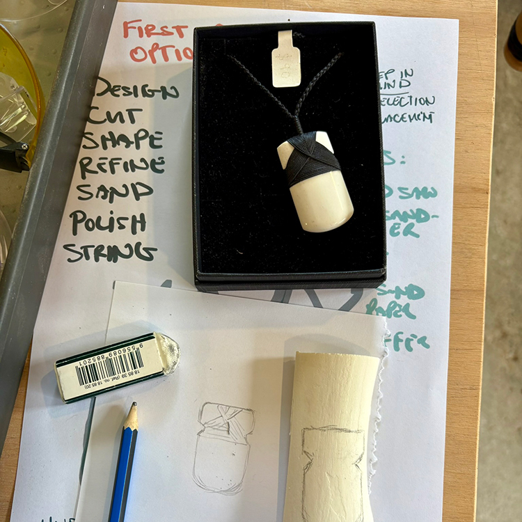  Sketching a shape is the first step of creating a bone carving. Photo by Jo Percival.