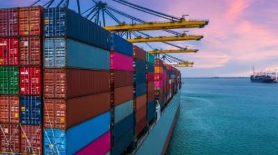 Large ship filled with shipping containers
