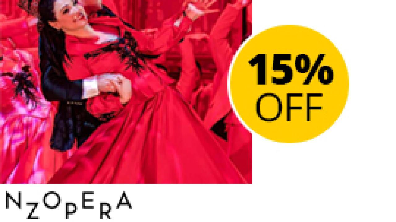 15% Off sticker overlaying a photo of a man and woman dancing together