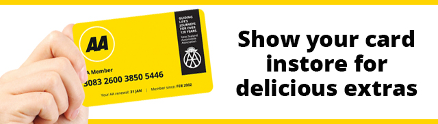 Example of an AA Member card with the text Show your card instore for delicious extras