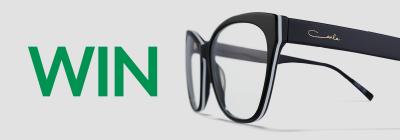 Win word written in bright green colour next to a black glasses 