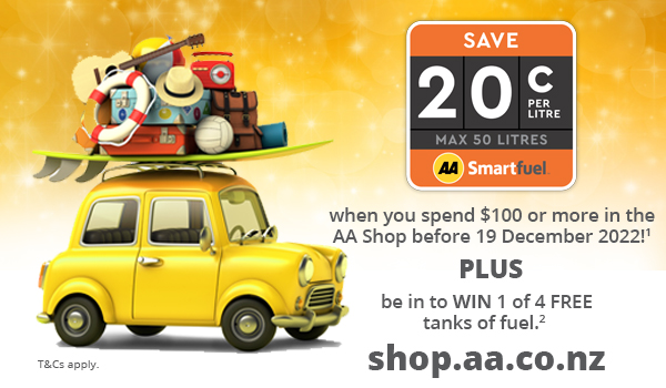 Save 20c per litre when you spend $100 or more in the AA shop before 19 December 2022