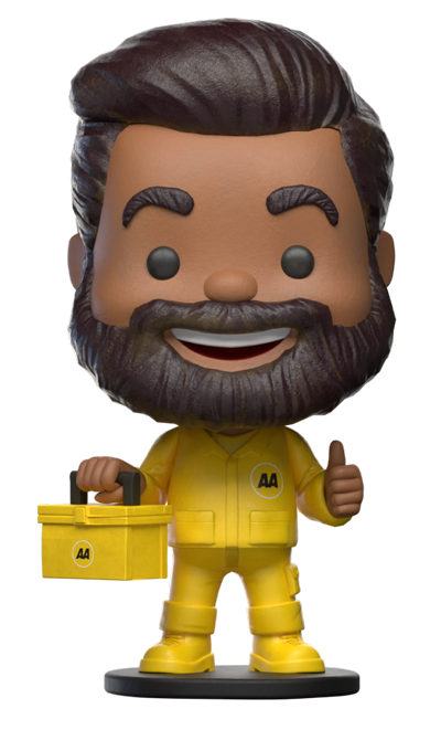 AA Roadservice Bob holding a toolbox on the left and thumbs up on the right.