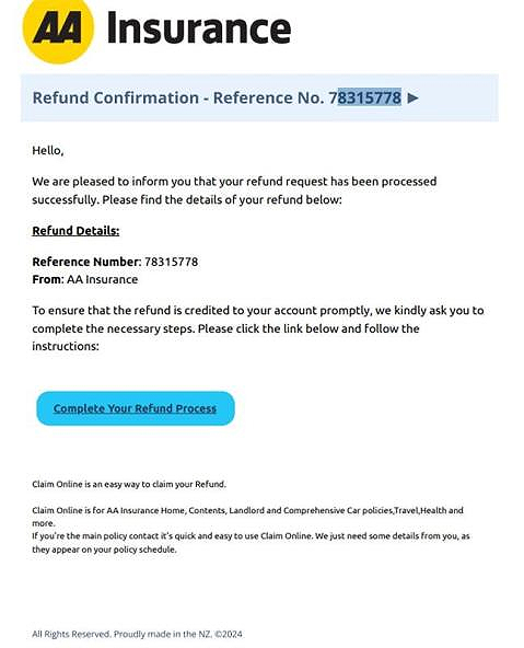AA Insurance scam email