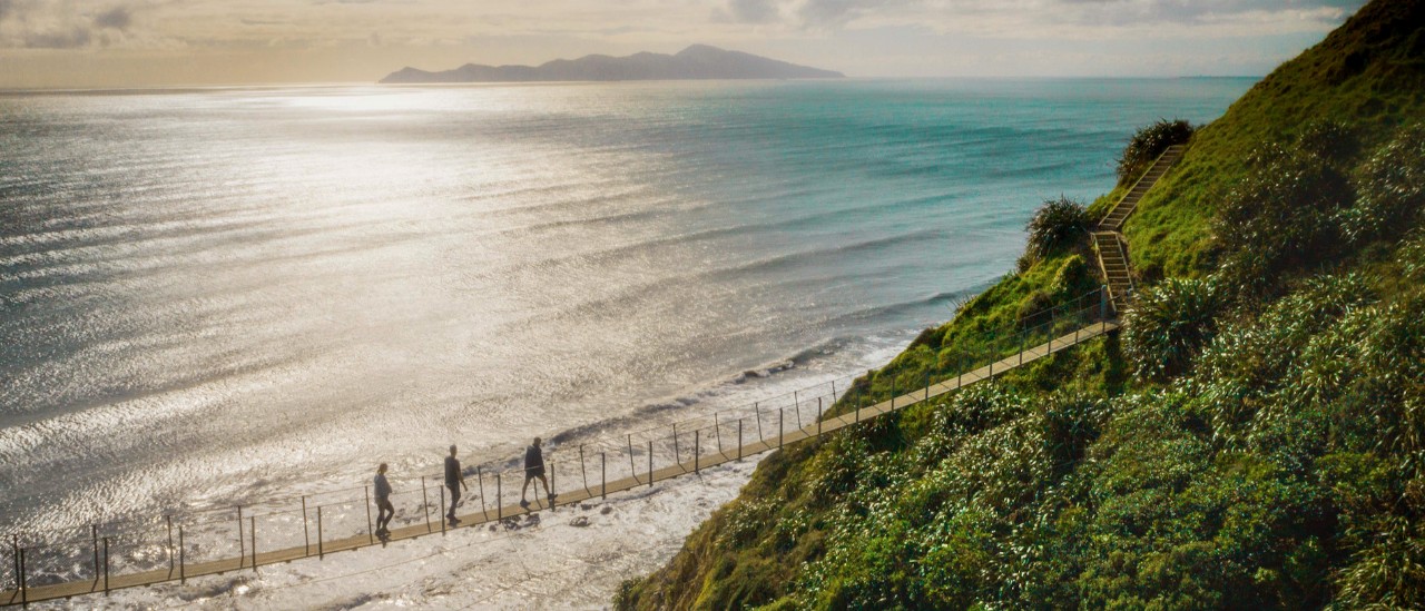 Breathtaking view from Escarpment Track, running above the Kāpiti Coast in Wellington.
