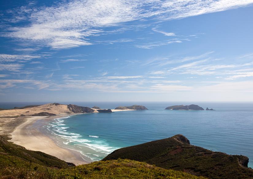 Te Werahi Beach leading to Cape Maria Van Diemen and Motuopoa Island on the right
