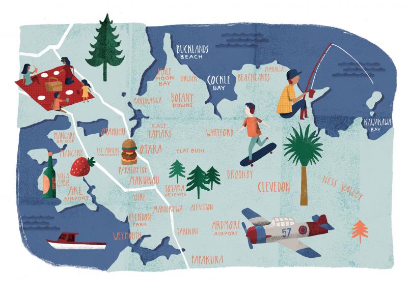 Illustrated map of South Auckland