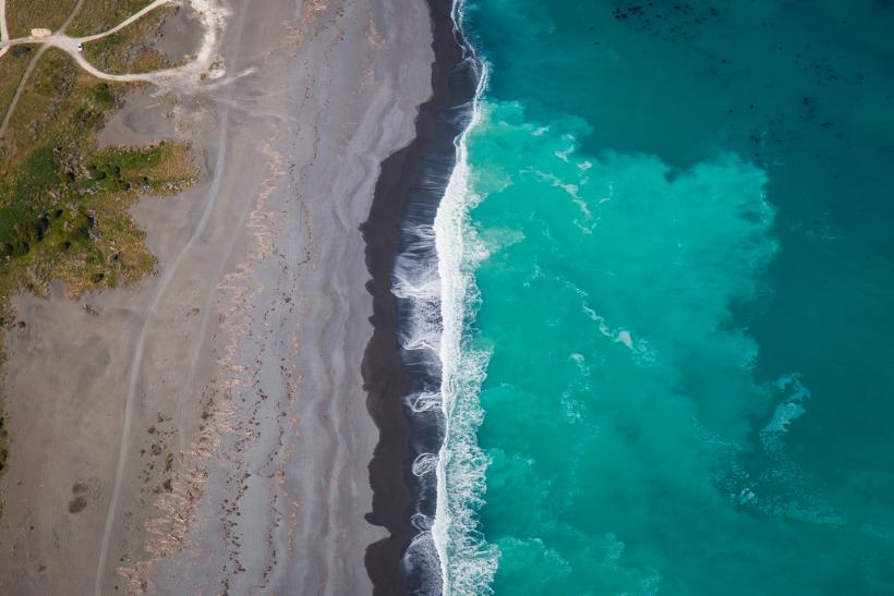 An aerial shot of the Kaikōura coastline