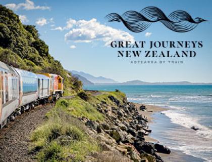 Train following a track along the coast