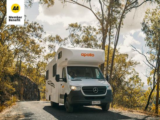 Apollo campervan parked on a rural road.