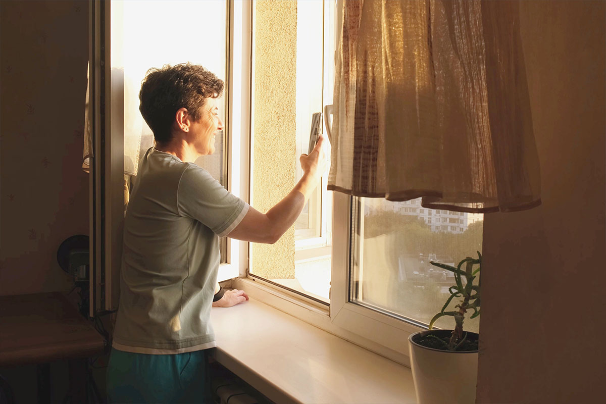 Man looking out of the window