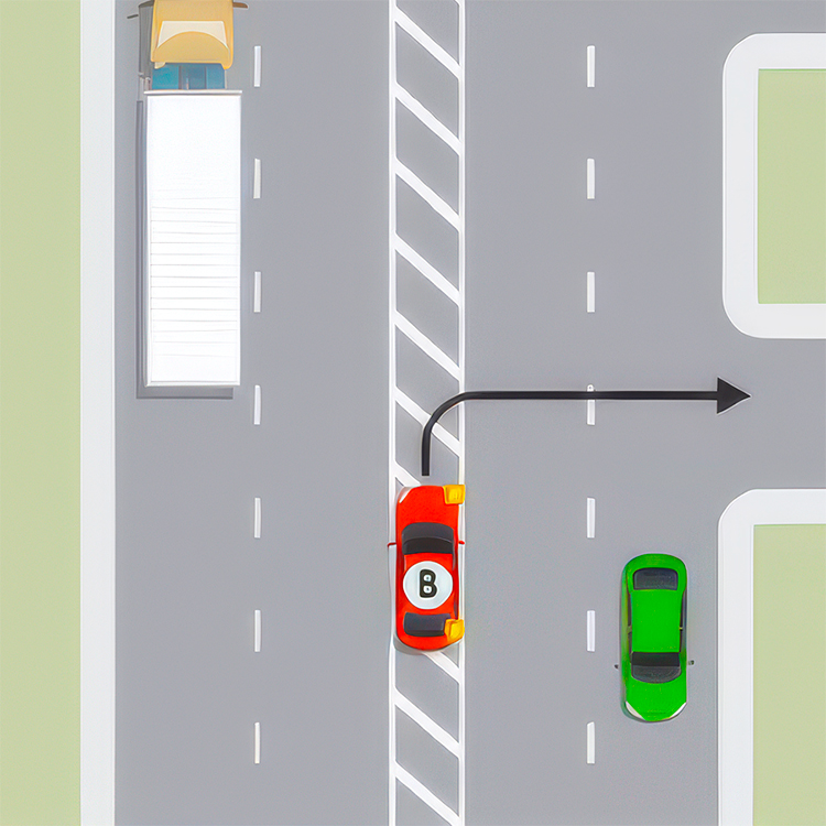 When turning right from a main road into a driveway or side street, moving into the flush median allows following traffic to continue without being held up