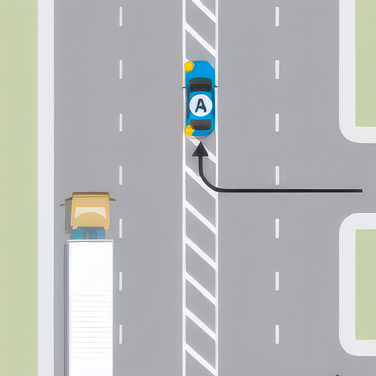 When turning right out of a side road onto a busy main road, you may enter the flush median and wait there until a safe gap appears. 