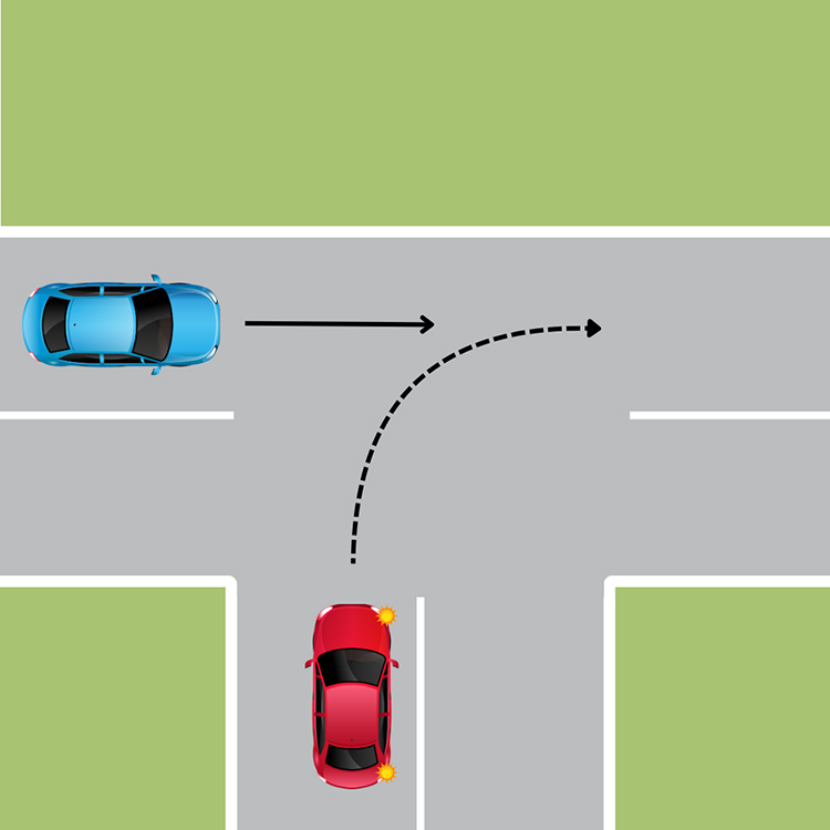 Giving way at an uncontrolled T intersection.