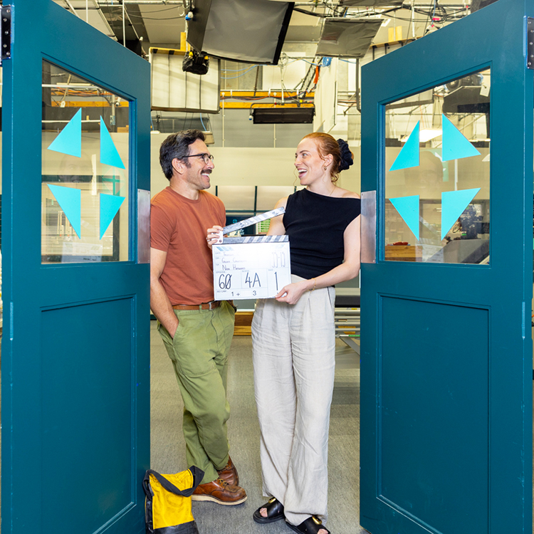 Jared Turner and Shelley Waddams on the Shortland Street set. Photo by Jessie Casson.