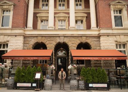 Outside OGB Bar in Christchurch's historic Old Government Building. 