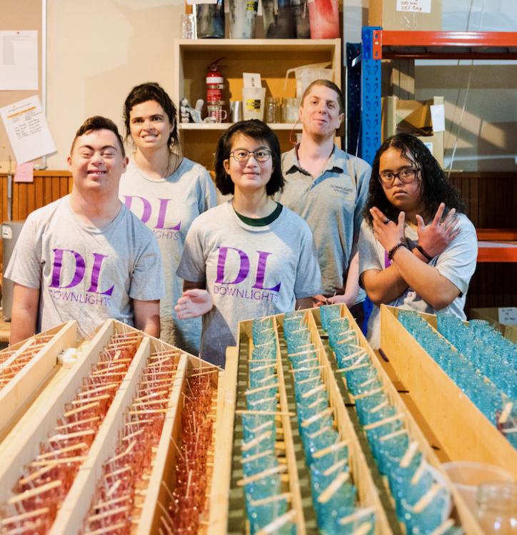 Some of the Downlights team with their fragrant candle creations. 