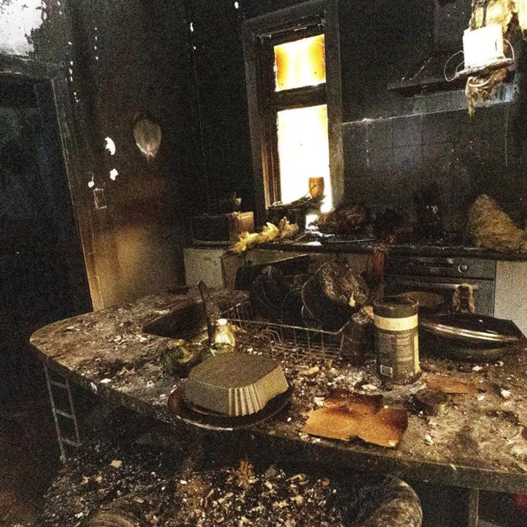 The charred remains of Mike Hart's kitchen.