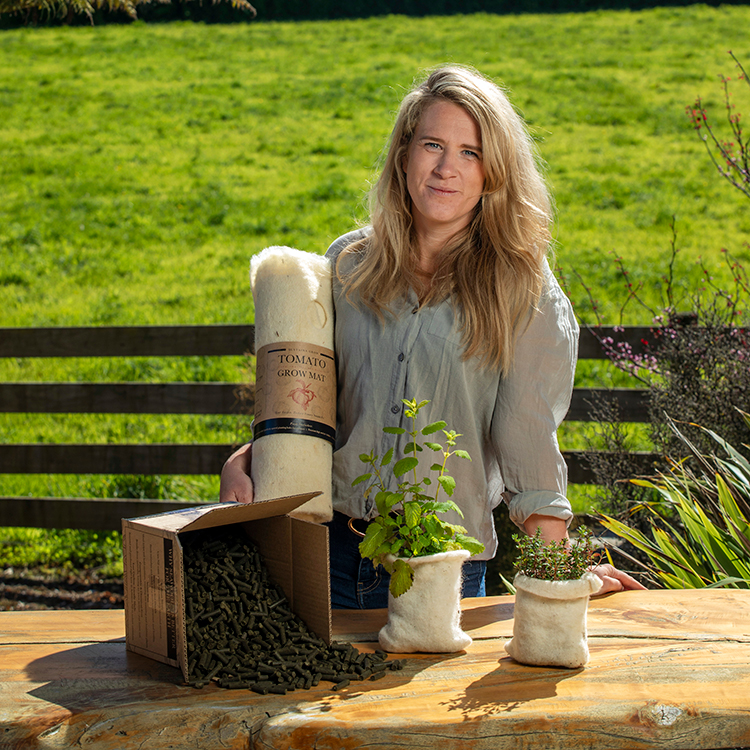Rita Hammond creates unique sustainable gardening kits made from New Zealand wool. Photo by Tim Cuff.