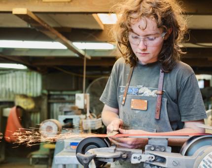 Kelsey Baker at work in the Svörd workshop.