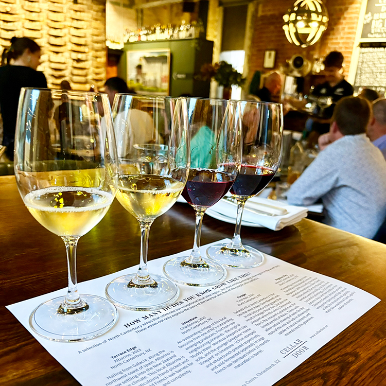 A wine flight at Cellar Door, Christchurch.