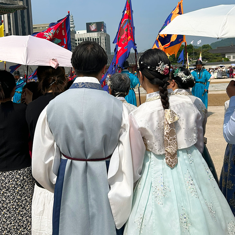 Wearing traditional Korean clothing, known as Hanbok, earns free entry to Seoul’s Gyeongbokgung Palace.
