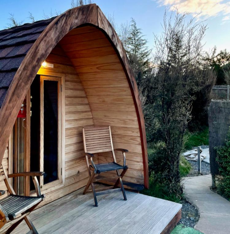 The cute and cosy Harakeke Hut at Mt Lyford.