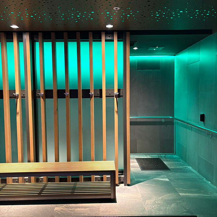 The Restorative Journey begins with a bracing walk through the showers. Photo by Jo Percival. 