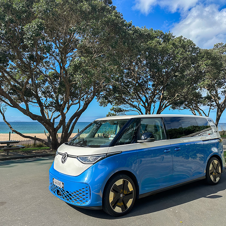 The electric VW ID. Buzz provides a comfortable ride for a family road trip. Photo by Monica Tischler.