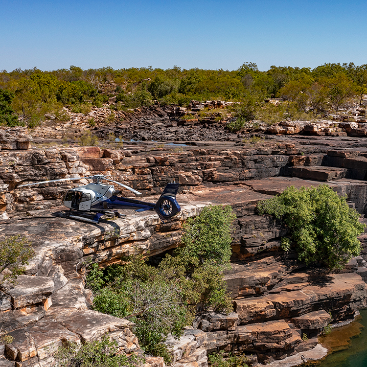 Exploring the incredible landscapes of the Kimberley Region via helicopter on a True North voyage.