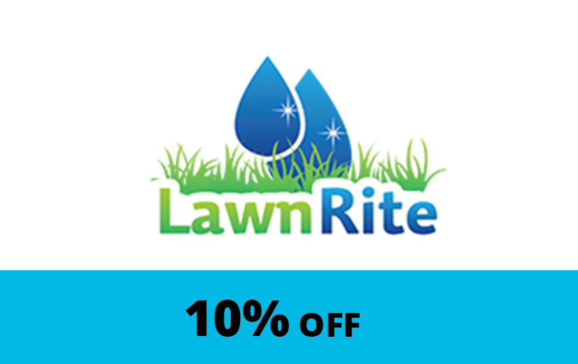 LawnRite logo with 10% Off caption