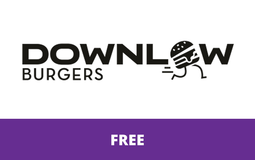 Downlow Burgers logo with free text underneath
