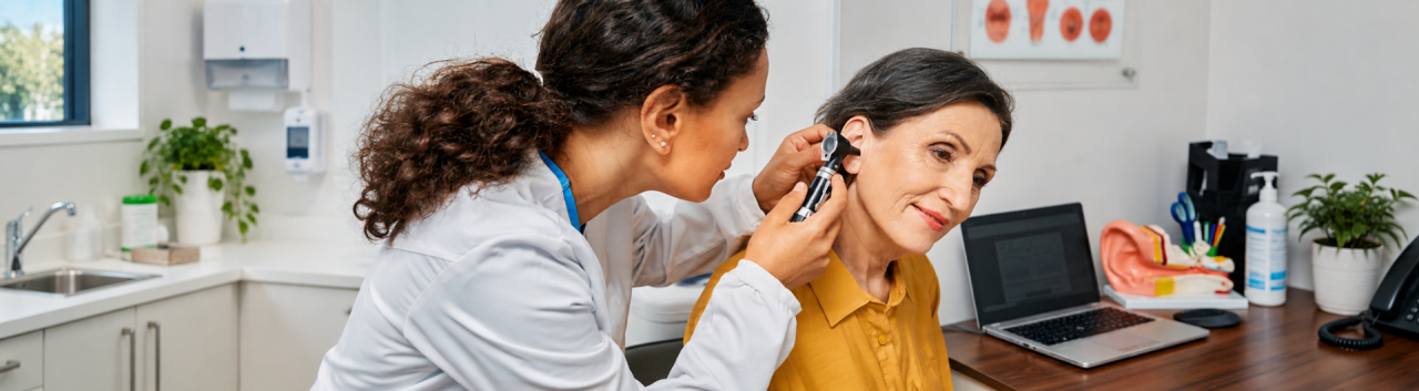 Person having a hearing check