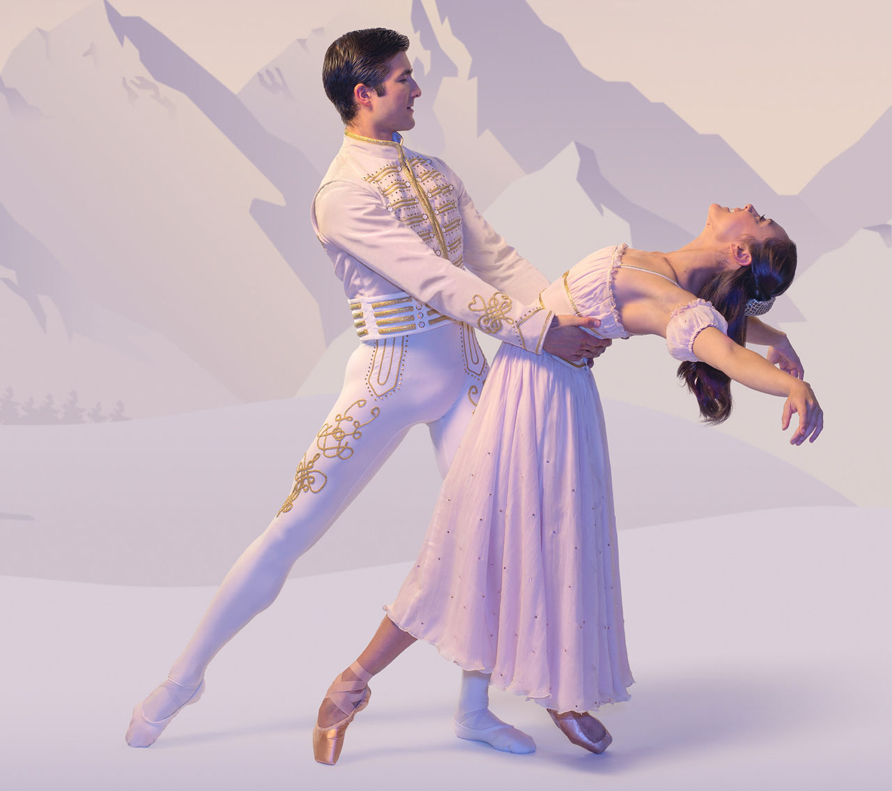 Studio photograph of posed choreography from The Nutcracker ballet