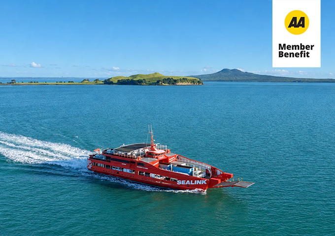 SeaLink ferry travelling across the Hauraki Gulf.